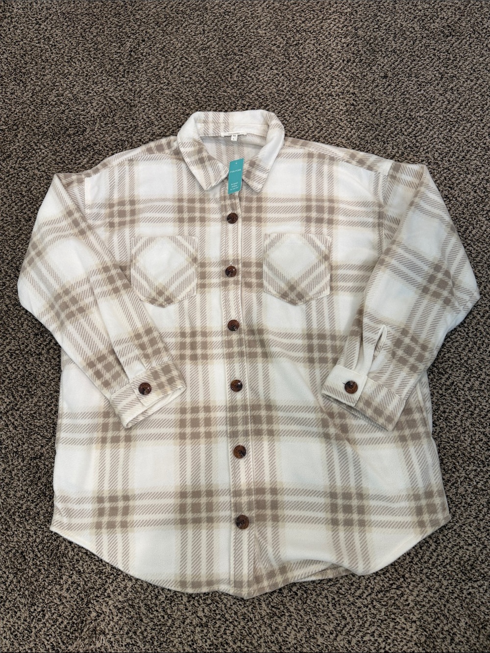 Maurices Plaid Button-Down Shirt Jacket - Cream & Tan